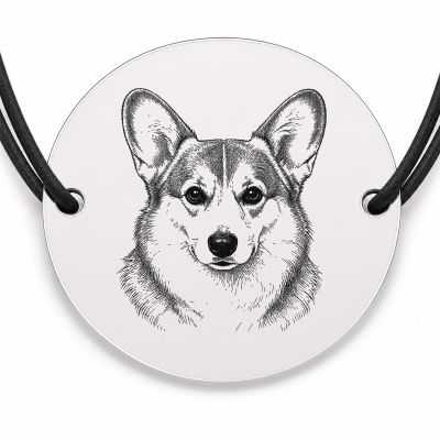 Brățară argint 925 cu bănuț gravat portret de Corgi, șnur negru reglabil — R0391