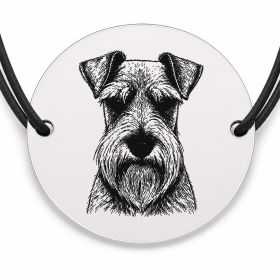 Brățară argint 925 cu bănuț gravat portret de Schnauzer pitic, șnur negru reglabil — R0397