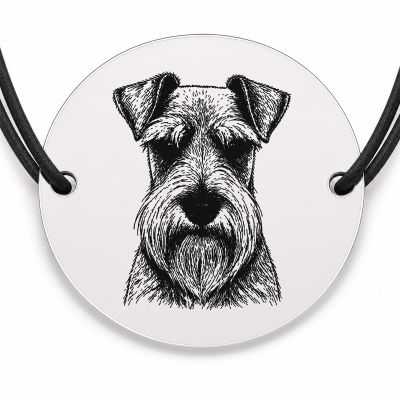 Brățară argint 925 cu bănuț gravat portret de Schnauzer pitic, șnur negru reglabil — R0397