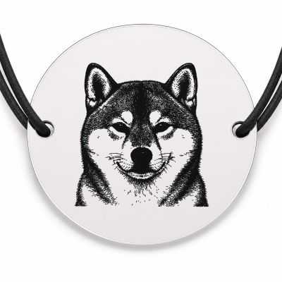 Brățară argint 925 cu bănuț gravat portret de Shiba Inu, șnur negru reglabil — R0398