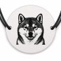 Brățară argint 925 cu bănuț gravat portret de Shiba Inu, șnur negru reglabil — R0398