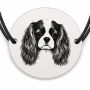 Brățară argint 925 cu bănuț gravat portret de Cavalier King Charles Spaniel, șnur negru reglabil — R0399