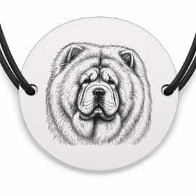 Brățară argint 925 cu bănuț gravat portret de Chow Chow, șnur negru reglabil — R0400