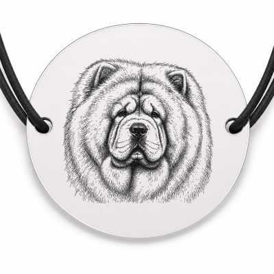 Brățară argint 925 cu bănuț gravat portret de Chow Chow, șnur negru reglabil — R0400