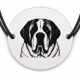 Brățară argint 925 cu bănuț gravat portret de Saint Bernard, șnur negru reglabil — R0401