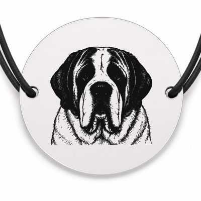 Brățară argint 925 cu bănuț gravat portret de Saint Bernard, șnur negru reglabil — R0401