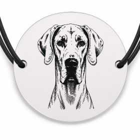 Brățară argint 925 cu bănuț gravat portret de Dog German, șnur negru reglabil — R0402