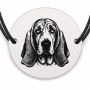 Brățară argint 925 cu bănuț gravat portret de Basset Hound, șnur negru reglabil — R0403