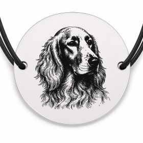 Brățară argint 925 cu bănuț gravat portret de Setter Irlandez, șnur negru reglabil — R0405