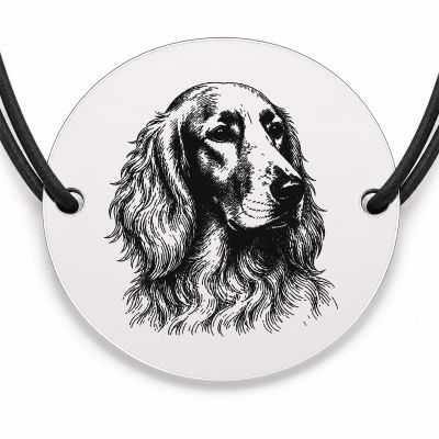 Brățară argint 925 cu bănuț gravat portret de Setter Irlandez, șnur negru reglabil — R0405