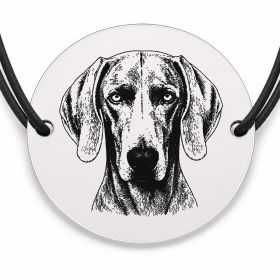 Brățară argint 925 cu bănuț gravat portret de Weimaraner, șnur negru reglabil — R0406