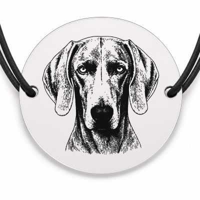 Brățară argint 925 cu bănuț gravat portret de Weimaraner, șnur negru reglabil — R0406