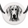 Brățară argint 925 cu bănuț gravat portret de Weimaraner, șnur negru reglabil — R0406