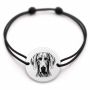 Brățară argint 925 cu bănuț gravat portret de Weimaraner, șnur negru reglabil — R0406