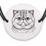 Brățară argint 925 cu bănuț gravat portret de pisică Exotic Shorthair, șnur negru reglabil — R0413