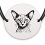 Brățară argint 925 cu bănuț gravat portret de pisică Devon Rex, șnur negru reglabil — R0414