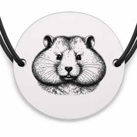 Brățară argint 925 cu bănuț gravat portret de hamster sirian, șnur negru reglabil — R0419