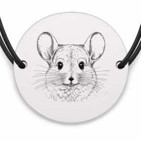 Brățară argint 925 cu bănuț gravat portret de chinchilla, șnur negru reglabil — R0421