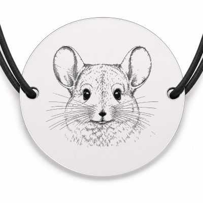 Brățară argint 925 cu bănuț gravat portret de chinchilla, șnur negru reglabil — R0421