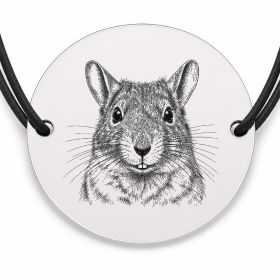 Brățară argint 925 cu bănuț gravat portret de degu, șnur negru reglabil — R0425