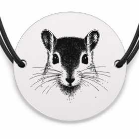 Brățară argint 925 cu bănuț gravat portret de gerbil, șnur negru reglabil — R0426