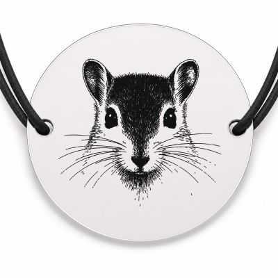 Brățară argint 925 cu bănuț gravat portret de gerbil, șnur negru reglabil — R0426