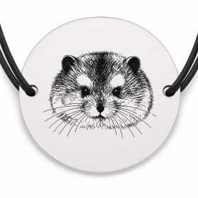 Brățară argint 925 cu bănuț gravat portret de hamster pitic Roborovski, șnur negru reglabil — R0427