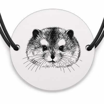 Brățară argint 925 cu bănuț gravat portret de hamster pitic Roborovski, șnur negru reglabil — R0427