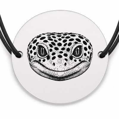 Brățară argint 925 cu bănuț gravat portret de gecko leopard, șnur negru reglabil — R0435
