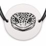 Brățară argint 925 cu bănuț gravat portret de gecko leopard, șnur negru reglabil — R0435