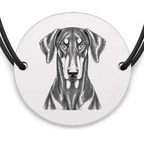 Brățară argint 925 cu bănuț gravat portret de Doberman, șnur negru reglabil — R0392