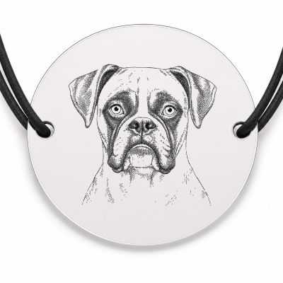 Brățară argint 925 cu bănuț gravat portret de Boxer, șnur negru reglabil — R0393