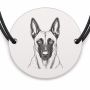 Brățară argint 925 cu bănuț gravat portret de Ciobănesc Belgian Malinois, șnur negru reglabil — R0394