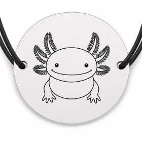 Brățară argint 925 cu bănuț gravat axolotl, șnur negru reglabil — R0446