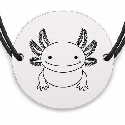 Brățară argint 925 cu bănuț gravat axolotl, șnur negru reglabil — R0446