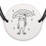 Brățară argint 925 cu bănuț gravat broscuță cu frunză-umbrelă, șnur negru reglabil — R0459