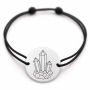 Brățară argint 925 cu bănuț gravat cristal de ametist, șnur negru reglabil — R0484