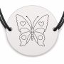 Brățară argint 925 cu bănuț gravat fluture cu inimioare pe aripi, șnur negru reglabil — R0491