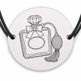 Brățară argint 925 cu bănuț gravat flacon de parfum cu fundiță, șnur negru reglabil — R0495