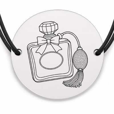 Brățară argint 925 cu bănuț gravat flacon de parfum cu fundiță, șnur negru reglabil — R0495