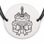 Brățară argint 925 cu bănuț gravat tort aniversar cu fundiță, șnur negru reglabil — R0498
