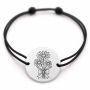 Brățară argint 925 cu bănuț gravat buchet de margarete cu fundiță, șnur negru reglabil — R0503