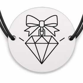 Brățară argint 925 cu bănuț gravat diamant cu fundiță, șnur negru reglabil — R0508