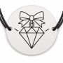 Brățară argint 925 cu bănuț gravat diamant cu fundiță, șnur negru reglabil — R0508