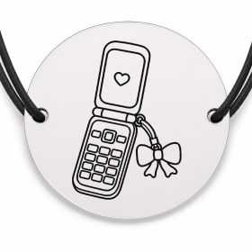 Brățară argint 925 cu bănuț gravat telefon cu clapetă, șnur negru reglabil — R0512