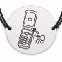 Brățară argint 925 cu bănuț gravat telefon cu clapetă, șnur negru reglabil — R0512