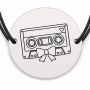 Brățară argint 925 cu bănuț gravat casetă audio cu inimioară, șnur negru reglabil — R0513