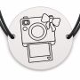 Brățară argint 925 cu bănuț gravat aparat foto instant, șnur negru reglabil — R0515