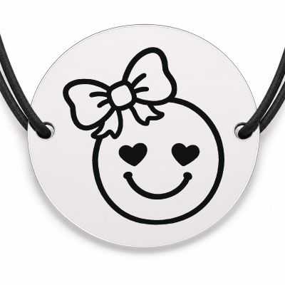 Brățară argint 925 cu bănuț gravat smiley cu inimioare, șnur negru reglabil — R0517