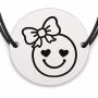 Brățară argint 925 cu bănuț gravat smiley cu inimioare, șnur negru reglabil — R0517
